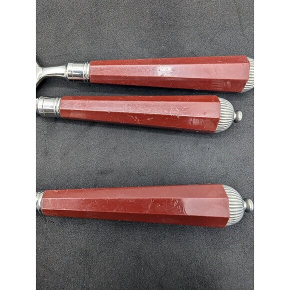 Laslo for Mikasa Silverware Plastic handle Burgundy faceted 17 Pieces HTF READ - Picture 8 of 16